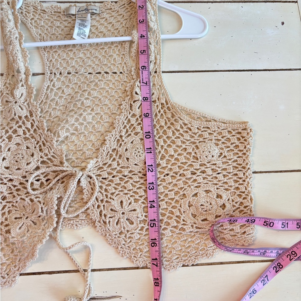 Twenty One Boho Crochet Open Front Vest Vest Top Women’s Size Large Beige - Picture 5 of 6